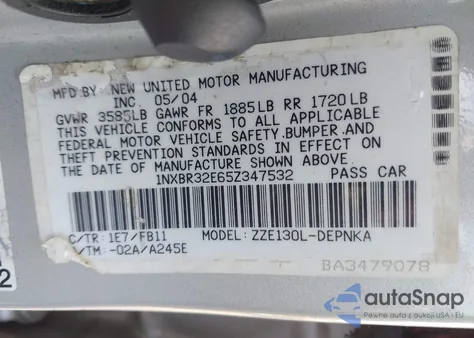 2005 Toyota Corolla Ce/S/Le from USA, damaged, VIN 1NXBR32E65Z347532